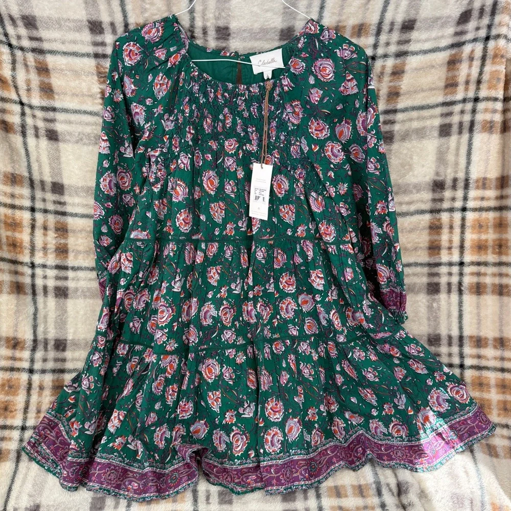 Cleobella Floral Mini Dress in Green and Purple - Picture 3 of 5